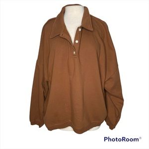 American Eagle Fleece Cropped Henley Sweatshirt brown XXL collared